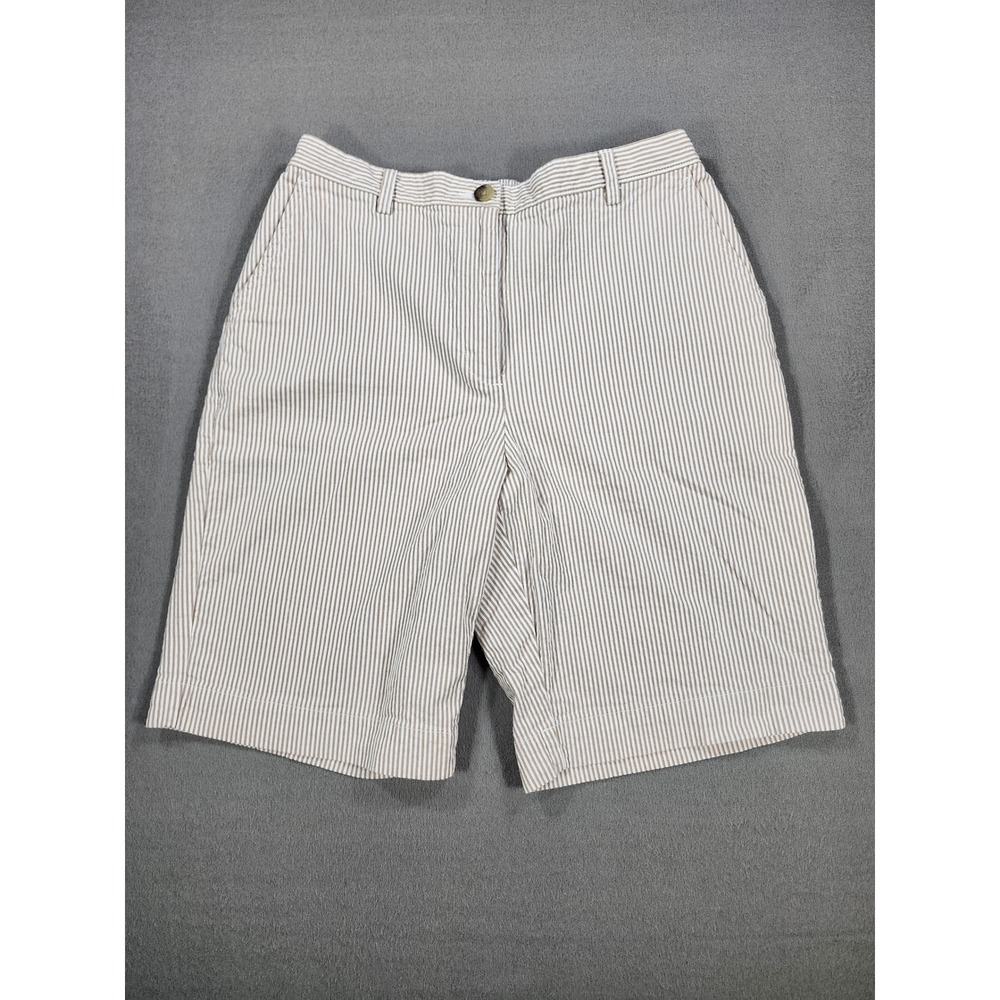 Lands End Bermuda Shorts Womens 8 Beige Striped High Rise Pockets 9 in Inseam